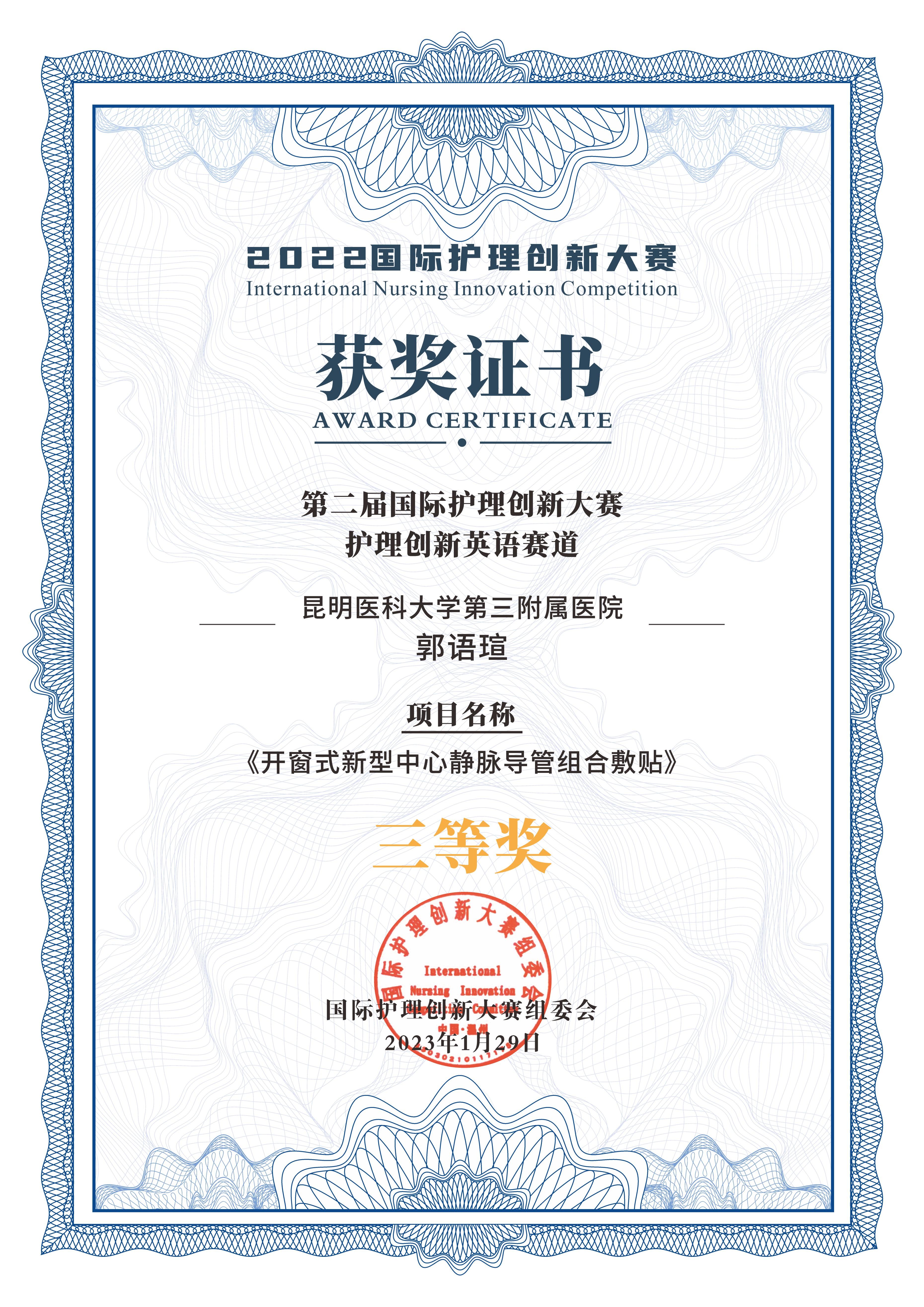 英文创新大赛奖状 